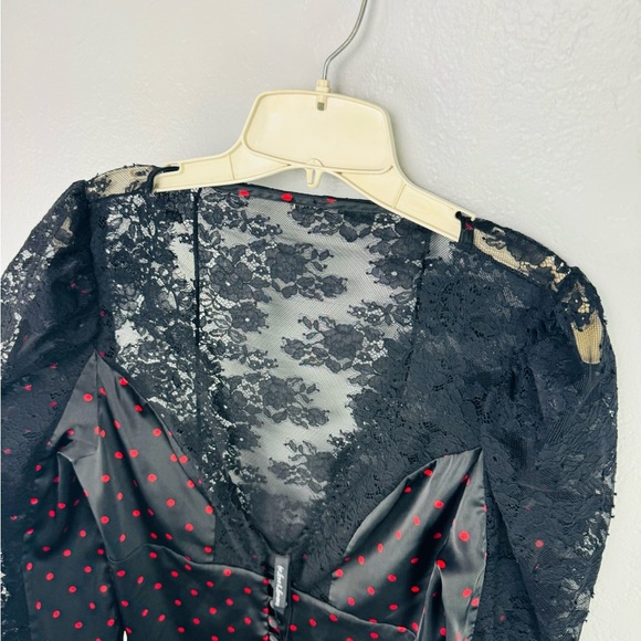 For Love and Lemons x Victorias Secret Red Polka dot Satin Lace  Robe/Dress - Picture 7 of 10